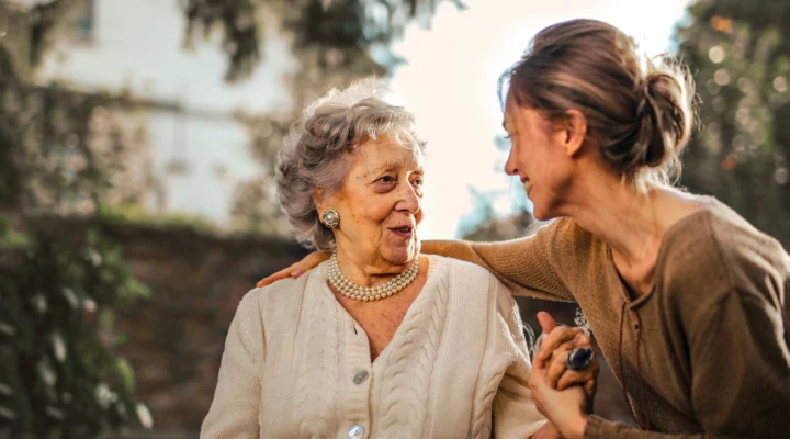 an elderly mom and daughter