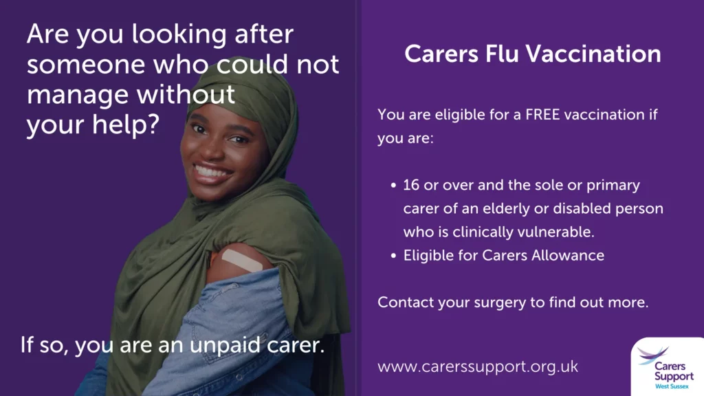 Carer Flu Vaccination slide for unpaid carers